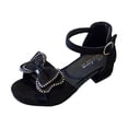 thumbnail image 1 of FhsagQ Shoes Kids Shoes Slippers Size 1 Children Shoes Thick Heel Sandals Fashionable Diamond Bow Small High Heel Princess Sandals Girls Shoes Slippers Size 2 Square Toe Black 32, 1 of 9