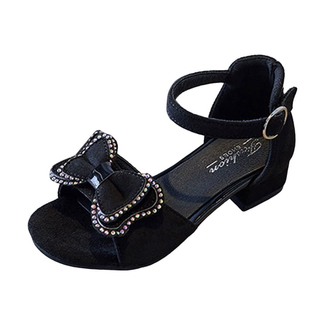 FhsagQ Shoes Kids Shoes Slippers Size 1 Children Shoes Thick Heel Sandals Fashionable Diamond Bow Small High Heel Princess Sandals Girls Shoes Slippers Size 2 Square Toe Black 32