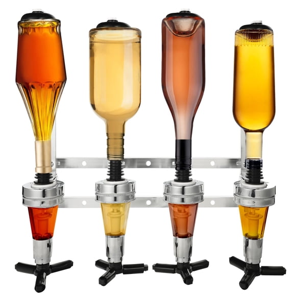 Wall Mounted Liquor Dispenser, 4-Bottle Stainless Steel Bar Butler Bracket, Wine Beer Beverage Bottle Stand Rack, Cocktail Tap for Home Bar