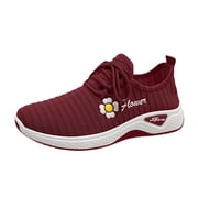 AUDeals Women's Floral Print Bowling Shoes, Air Cushion Sneakers with Arch Support for Work, Gym and Running (Red, 6.5)