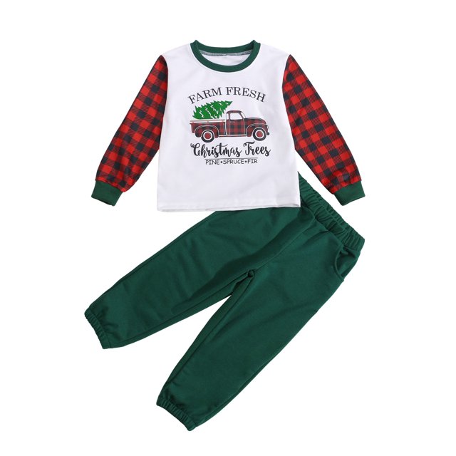 goowrom Kids Cartoon Car Print O-Neck Long Sleeve Tops+ Solid Color Long Pants