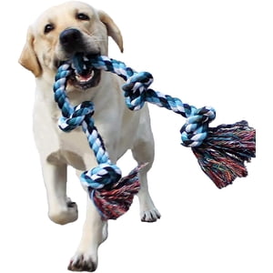 Dog Rope Toys for Aggressive Chewers Tough Rope Chew Toys for Large and Medium Dog 3 Feet 5 Knots Indestructible Cotton Rope for Large Breed Dog Tug of War Dog Toy Teeth Cleaning