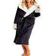 thumbnail image 1 of Peignoir Femme en Flanelle Chaud Long Robe Taille Lacée avec Poche pour Automne Hiver, 1 of 4