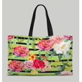 thumbnail image 3 of Soimoi Green polyester Crepe Fabric Stripe & Grandiflora Roses Floral Print Fabric by the Yard 52 Inch Wide, 3 of 3