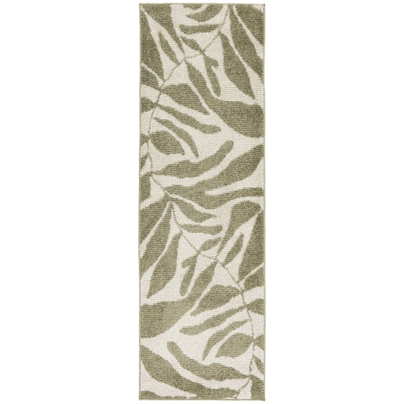Mainstays Floral Pattern Low Pile Ivory Base with Green Leaves, Accent Runner Mat 2x6, Recommended for Hallway, Bedroom, Kitchen, and Laundry Room