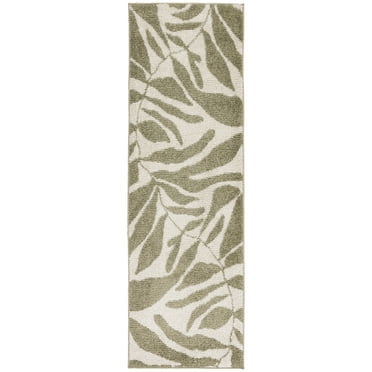 Tapis de couloir Mainstays à poils courts, motif floral, base ivoire et feuilles vertes, 60 x 180 cm, recommandé pour le couloir, la chambre, la cuisine et la buanderie.