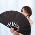 thumbnail image 3 of Btomtd 33cm Golden Glitter Solid Color Fan Martial Arts And Dance Props, Black, 3 of 3