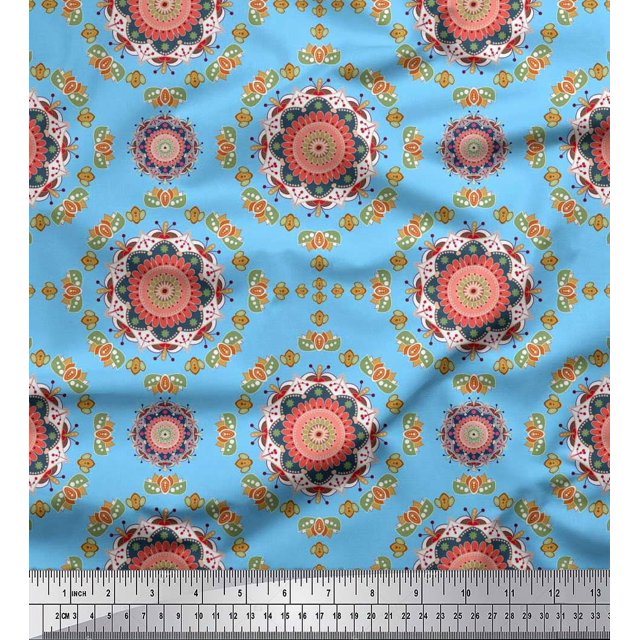 Soimoi Polyester Crepe Fabric Floral Mandala Print Fabric by The Yard 42 Inch Wide