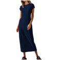 thumbnail image 1 of PEZHADA Longue Robe pour Femmes Été Robe Décontractée pour Femmes à Col Rond Couleur Unie Longue Robe à Manches Courtes Robe à Col Rond à Manches Longues Longue Robe à Manches Longues Longue Robe pour Femmes, 1 of 7