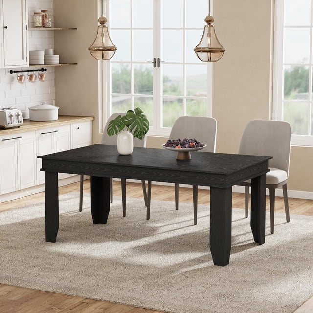 Black 63 Inch Rectangular Dining Table for 4-6 People, Sturdy Thick Leg Kitchen Table for Dining Room Home Office