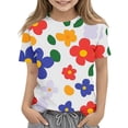 thumbnail image 2 of Zpanxa T-Shirts d'Été pour Filles Imprimé Manches Courtes T-Shirt Col Rond Tee avec Polyester Spandex 4 Ans, 2 of 7