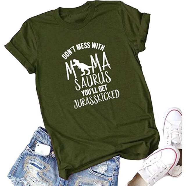 YourTops T-Shirt Femme "don't Mess with Mama Saurus" (US S, 1-Vert Armée)