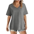 thumbnail image 1 of AherBiu Womens Summer Tops Basic V Neck Loose Casual Short Sleeve Solid Color Comfy Daily Tshirts, 1 of 6