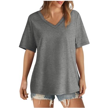 FAIWAD T-Shirts à Col en V pour Femmes Manches Courtes Décontractées Tops Basiques d'Été Grande Taille Blouses Amples