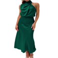 thumbnail image 2 of Robe Longue en Satin pour Femme Élégante Sans Manches à Col Montant Bal Fête Invitée de Mariage Longue Formelle Longues Robes, 2 of 7