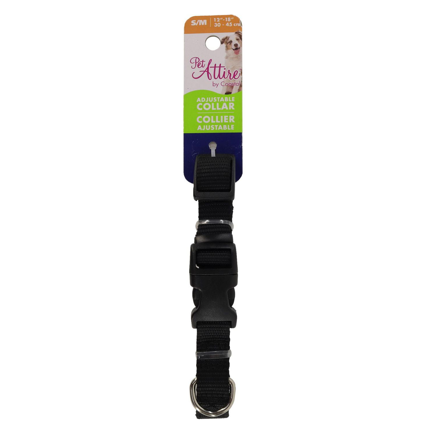 Pet Attire By Coastal Collier Réglable pour Chien avec Boucle en Plastique Noir, Petit, 3/8" x 8"-12"