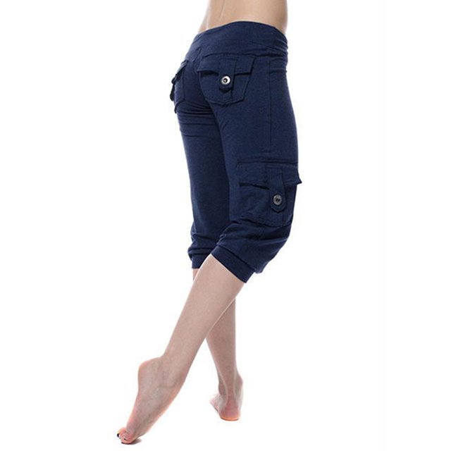 Innerwin Capris Pant Drawstring Ladies Bottoms Yoga Low Waist Lounge Capri Pants Blue L