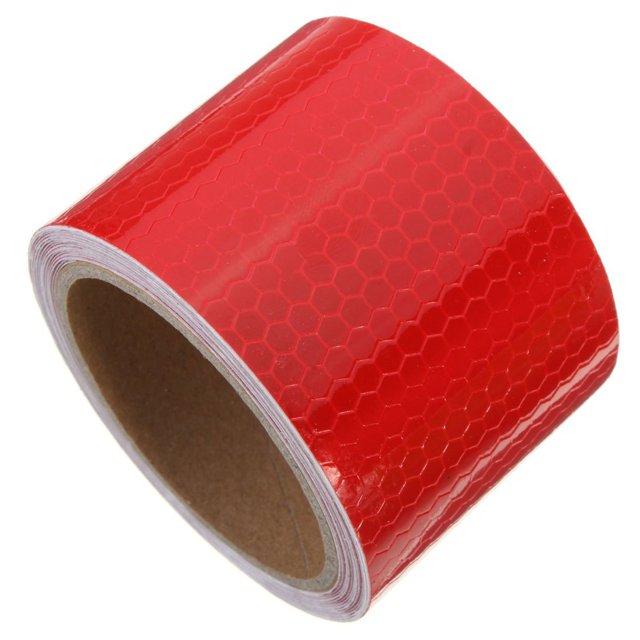 5cm x Tape Warning Tape Reflector Tape Security Tape in red, featuring a hexagonal honeycomb pattern for enhanced reflectivity. This reflective safety tape is ideal for road vehicles, ships, fairways, and other safety applications. Made from durable reflective film, it measures 5 cm wide and 3 m long, offering strong adhesion, waterproof properties, and long-lasting performance.