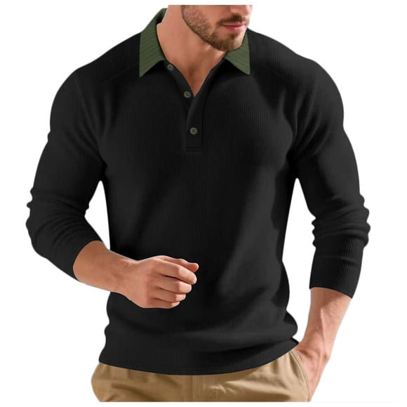 Ketyyh-chn99 Men's Golf Shirt Short Sleeve Polo Shirt Men's Ribbed Twill Loose Fitting Casual Knitted Button Up Base Layer Shirt Size for S,Black
