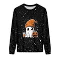 thumbnail image 4 of LMKIHUSA Chandails d'Halloween Fantôme pour Femmes Mode Décontractée Automne 2025 Chandail Kawaii Graphique Brillant Col Rond Chandail à Manches Longues Hauts Saison Effrayante Noir,P, 4 of 8