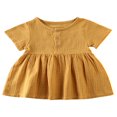 thumbnail image 1 of Baby Girl Cotton Linen Solid Color  Neck Button Casual Summer Dress, 1 of 5