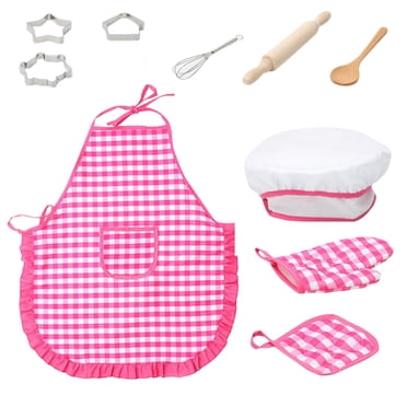 Ensemble Rose de 10 Pcs Tablier pour Enfants et Toque de Chef, Costume de Chef pour Garçons, Pâtisserie