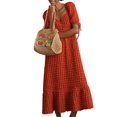 thumbnail image 1 of Gupgi Women's Puff Sleeve Midi Dress Solid Color Bubble Textured Smocked Sweetheart Neck Ruffled Flowy Dress, 1 of 6
