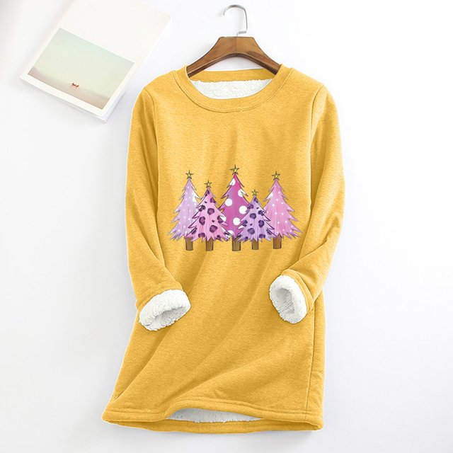 Meihcang Chandails en Molleton pour Femmes Grande Taille Graphique Arbre de Noël Col Rond Chandail d'Hiver Chaud Doublé Sherpa