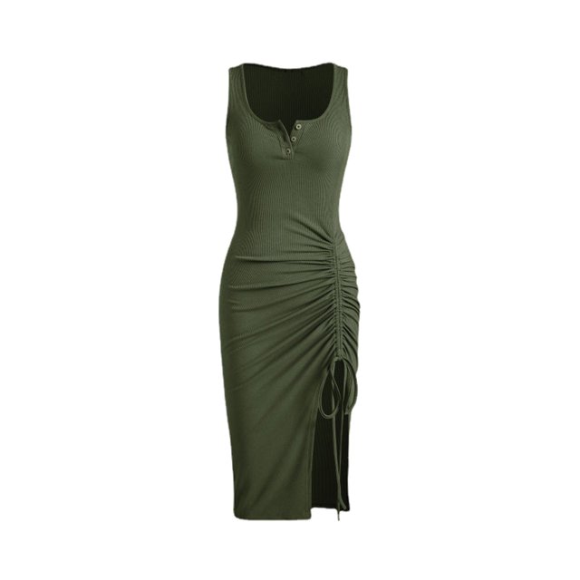 CHGBMOK Womens Spring Dresses Clothes Sleeveless Sexy Thread Skirt with Bottom Drawstring Dress M on Clearance