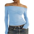 thumbnail image 1 of Women y2k Fairycore Tops Solid Color Off Shoulder Flared Long Sleeve T-Shirts, 1 of 4