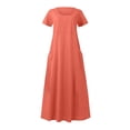thumbnail image 4 of Pisexur Robes pour Femmes Couleur Unie Robes en Coton et Lin Manches Courtes Col Rond Robes Maxi Été Décontracté Coupe Ample Robe de Plage Mode Fluide Robe d'Été pour Vacances et Congés avec Poches, 4 of 6