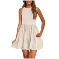 thumbnail image 2 of Ovzne Robes pour Femmes Robe Mode Sans Manches Col Rond Robe Unie avec Poches Robe Courte Mini Robes Printemps en Liquidation, 2 of 7
