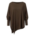 thumbnail image 4 of IROINID Reduced Womens Plus Size Tops Lounge Plus Size Round Neck Solid Long Sleeve Irregular Sweatshirt Loose Print Pullover Tops Blouse,Coffee, 4 of 7