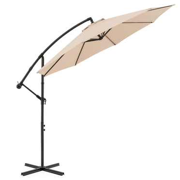 Costway Parasol Déporté de Patio 10 Pi avec 8 Baleines, Base en Croix, Inclinable, Beige