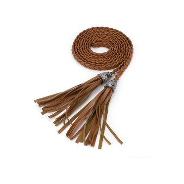 INSPIRE CHIC Ceinture Fine à Franges Tressée pour Femme, Taille Fine, Similicuir, Ceinture Bohème pour Robes, Brun, 132 cm/52 Pouces