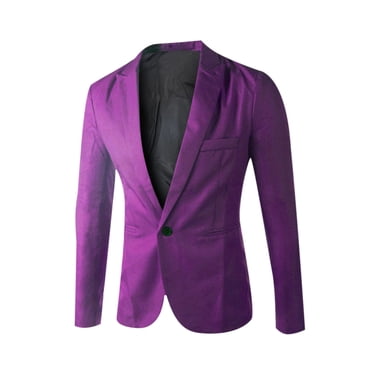 Penkiiy Men's Sport Coats & Blazers Linen Suit Jacket Casual Blazer for Men One Button Purple Clearance