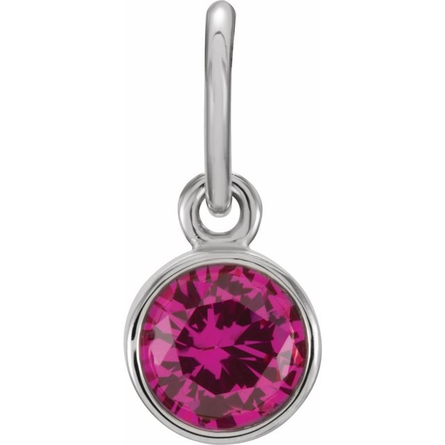Precious Stars Breloque de Pierre de Naissance Imitation Rubis Rond en Or Blanc 14K 4mm Unisexe