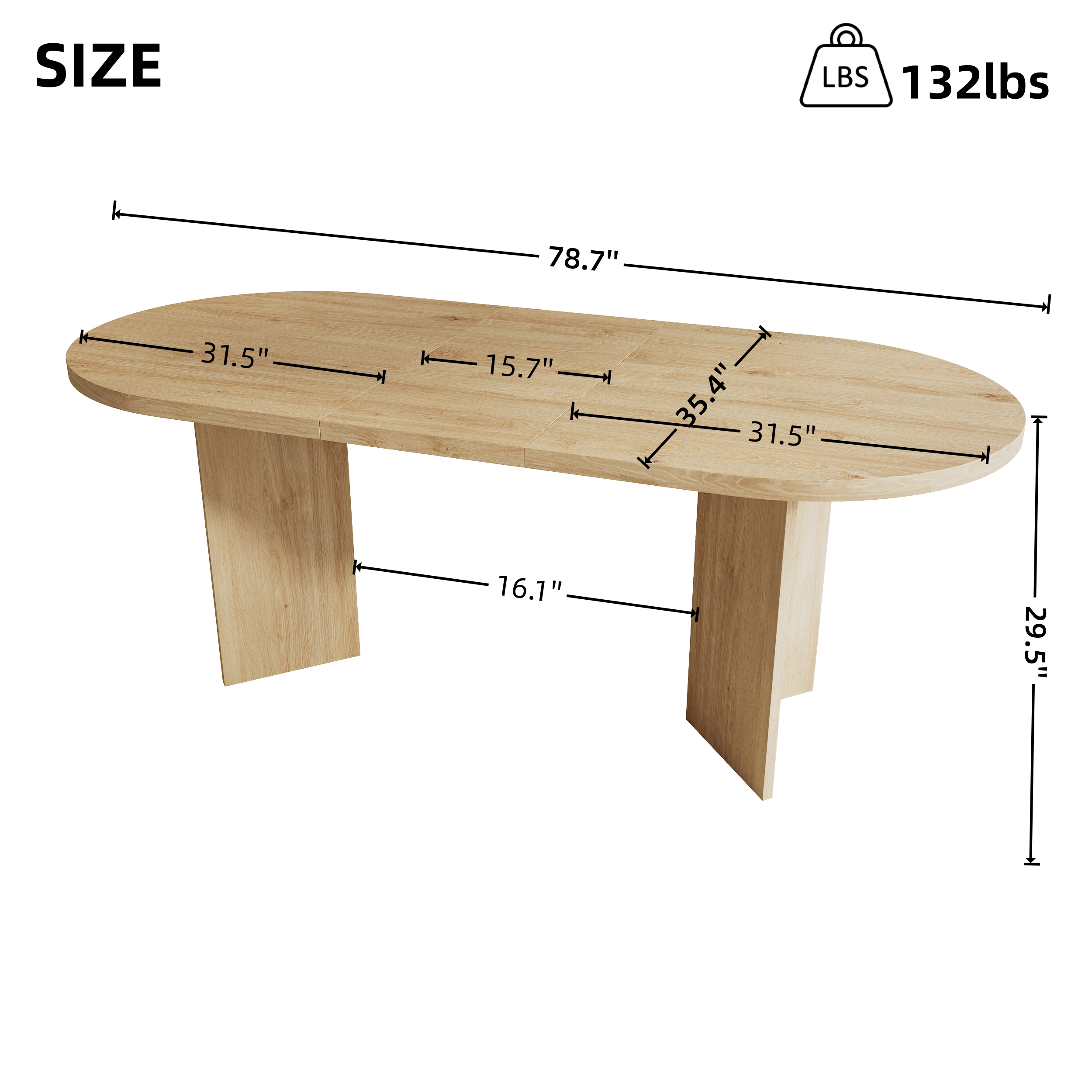 Noble House 79" Large Oval Dining Table for 6-8,Wood Grain Finish with Double Pedestal Base,Contemporary Dining Room Table,Oak
