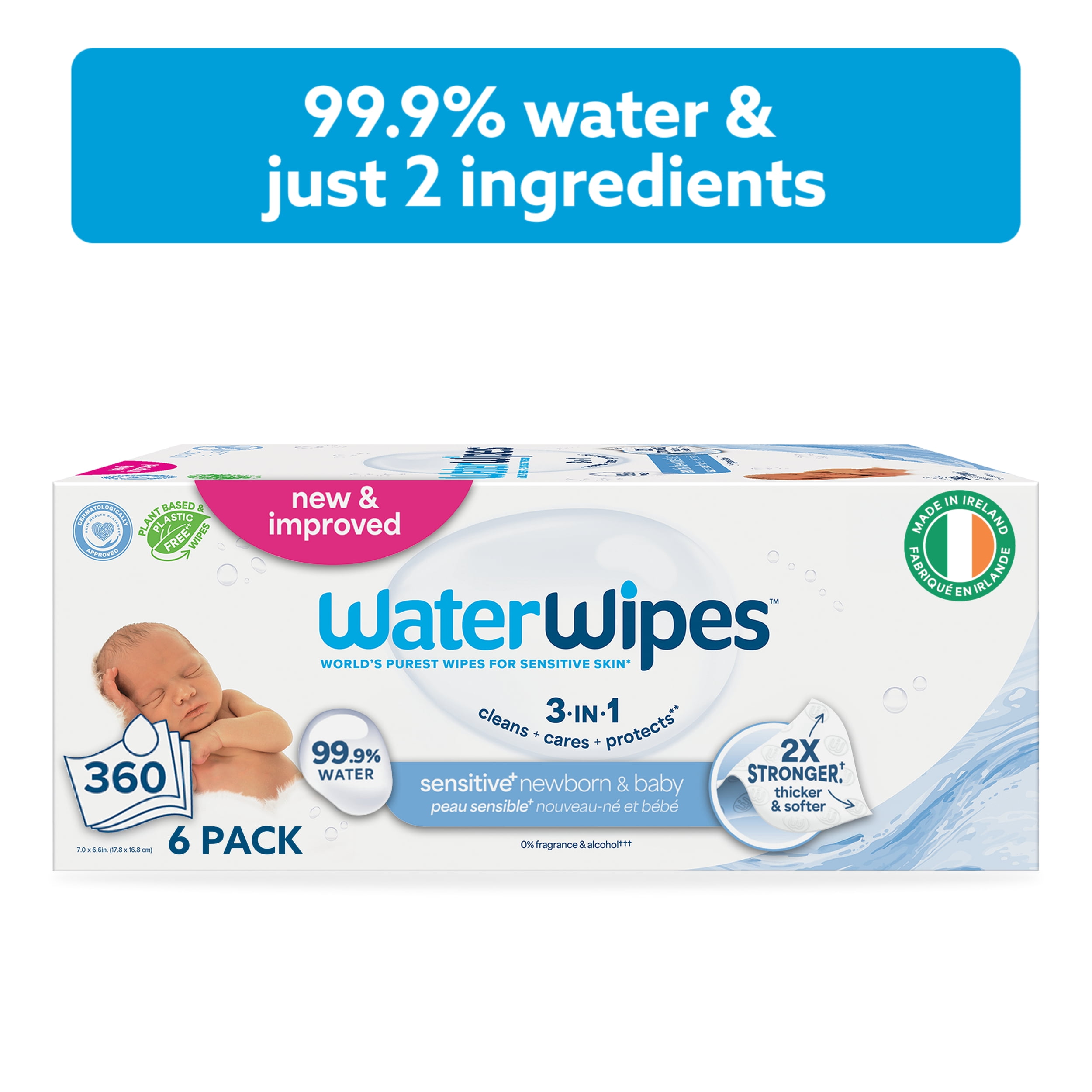WaterWipes Sensitive Newborn & Baby Wipes, 99.9% Water, Unscented & Hypoallergenic