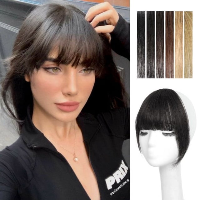 Frange à Clip pour Femmes Extensions de Cheveux 100 % Humains Frange Française Plate Frange Nette avec Postiches Frange Courbée à Clip pour Usage Quotidien