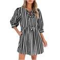 thumbnail image 1 of yoeyez Robes d'Été pour Femmes 2025 Maxi Mignon Manches Bouffantes 3/4 Rayé Nœud Papillon Mini Robe Soleil Col Ras du Cou Décontractée Robes Babydoll Ample Fluide Robe de Plage Noir,m, 1 of 5