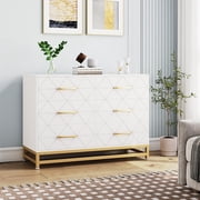 6 Dresser Bedroom with Large Capacity, Chest of Drawers Wooden Dresser with Metal Handle, White Dresser for Bedroom,Living Room,Hallway and Entryway, Large Capacity Clothing Storage Cabinet