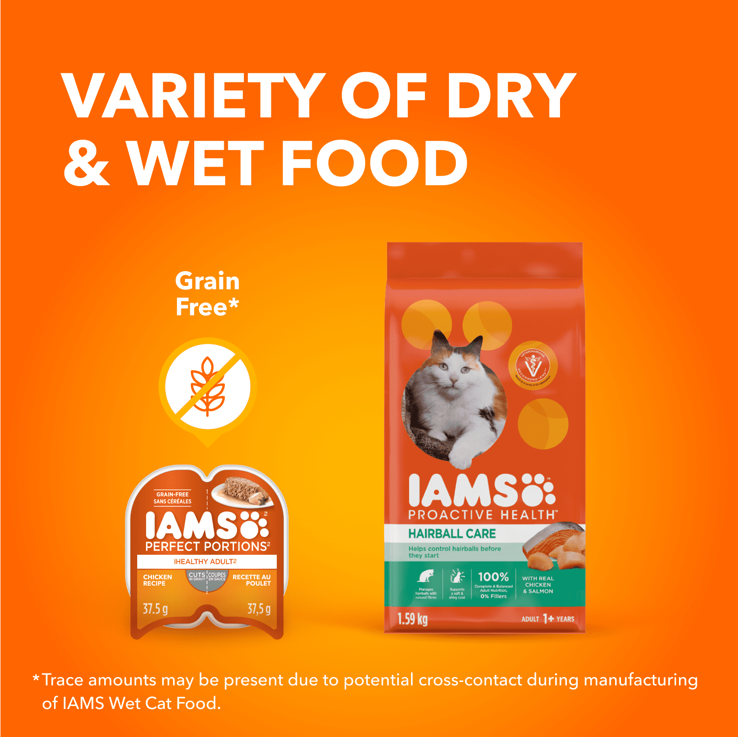 Iams Perfect Portions Sans Grains Coupes de Poulet en Sauce & Pâté au Saumon d'Intérieur Assortiment Adulte en Santé Nourriture Humide pour Chat Lot de 24