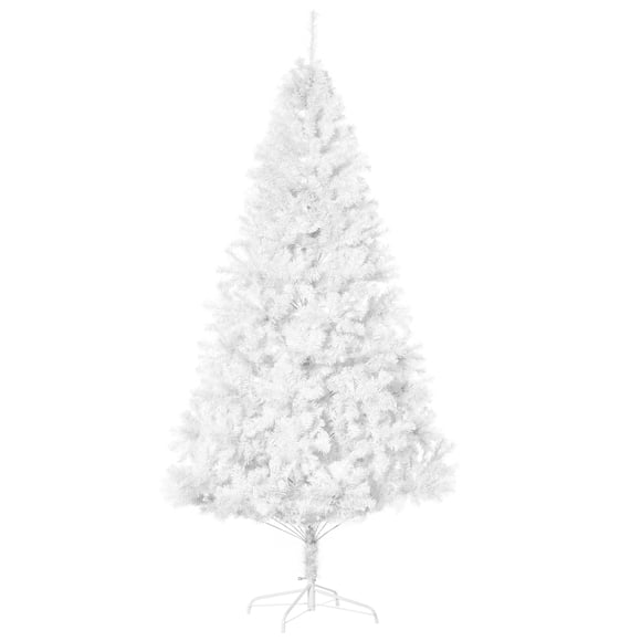 HOMCOM 7' Artificial Christmas Tree with 1230 Branch Tips Metal Stand White