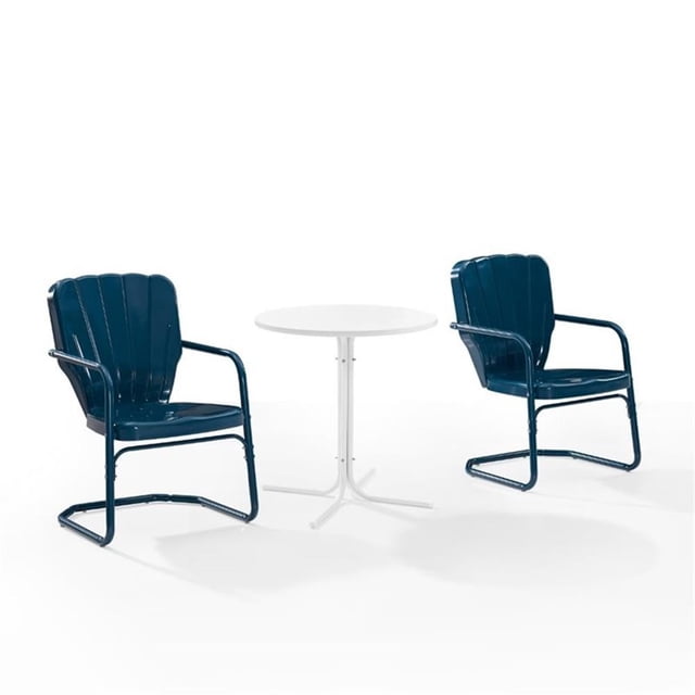 Crosley Furniture Ridgeland 3 Piece Metal Outdoor Bistro Set in Navy Gloss