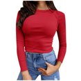 thumbnail image 1 of T-Shirt Blouse Côtelé Ajusté Extensible à Manches Longues pour Femmes, Mode d'Automne, Haut Basique Uni, 1 of 1
