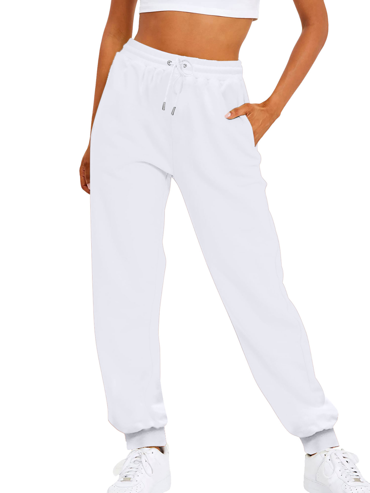 Innerwin Trousers Solid Color Ladies Bottoms Holiday Straight Leg Lounge Sweatpants White XL