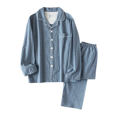 hoksml Ensemble de Pyjama pour Homme en Coton à Carreaux Chemise à Col à Revers Boutonnée à Manches Longues Pantalon Classique Décontracté Vêtement de Nuit et de Détente