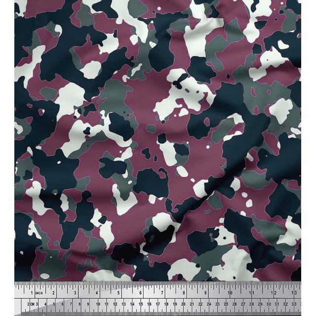 Soimoi polyester Crepe Fabric Two Tone With White Camouflage Printed Fabric 1 Yard 42 Inch Wide