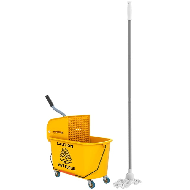 HOMCOM 21 Quart Mop Bucket with Wringer on Wheels for Floor Cleaning